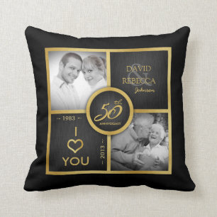 Coussin Puis et maintenant - mariage élégant de noir et