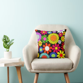 Coussin Puissance de fleur hippie de printemps rétro