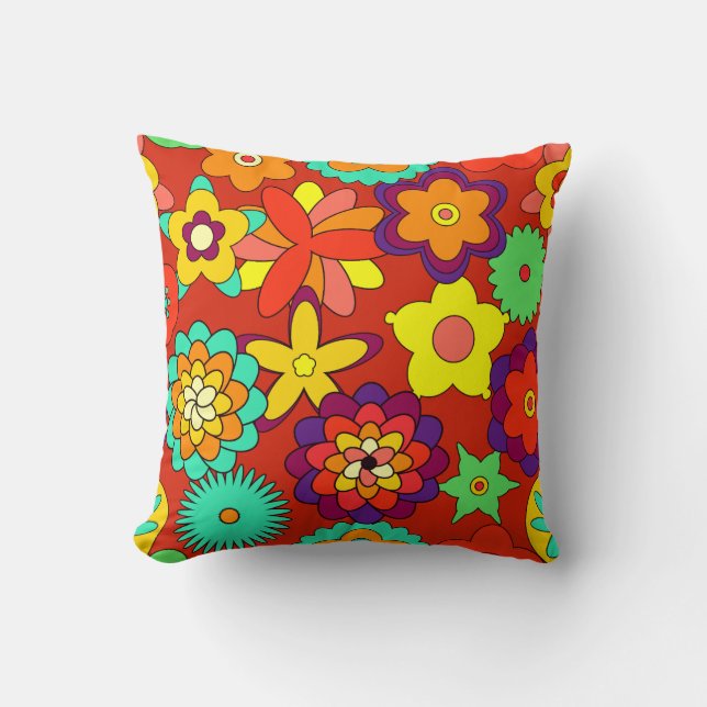 Coussin Puissance des fleurs des années 60 (Recto)