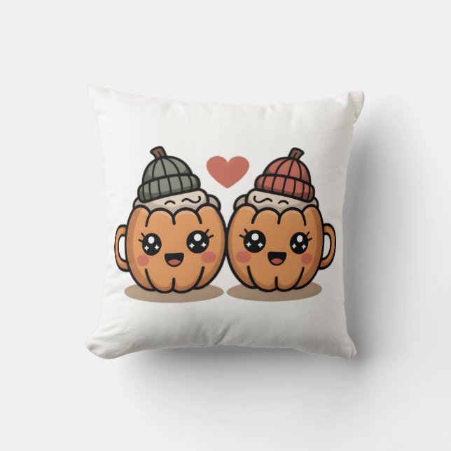 Coussin Pumpkin Couple Pillow – Cute Cozy Fall Home Décor (Recto)