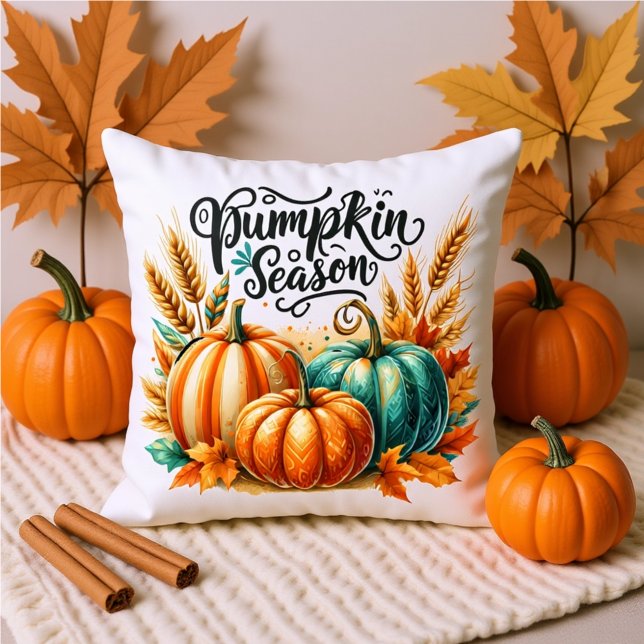 Coussin Pumpkin Season Watercolor Lettering – Cozy Autumn  (Créateur téléchargé)
