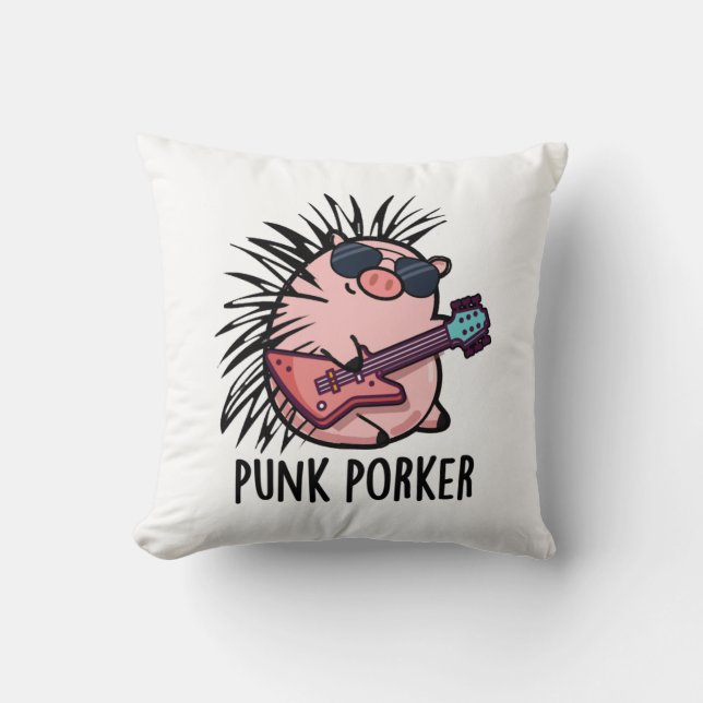 Coussin Punk Porker Funny Punk Rocker Pig Pun (Recto)