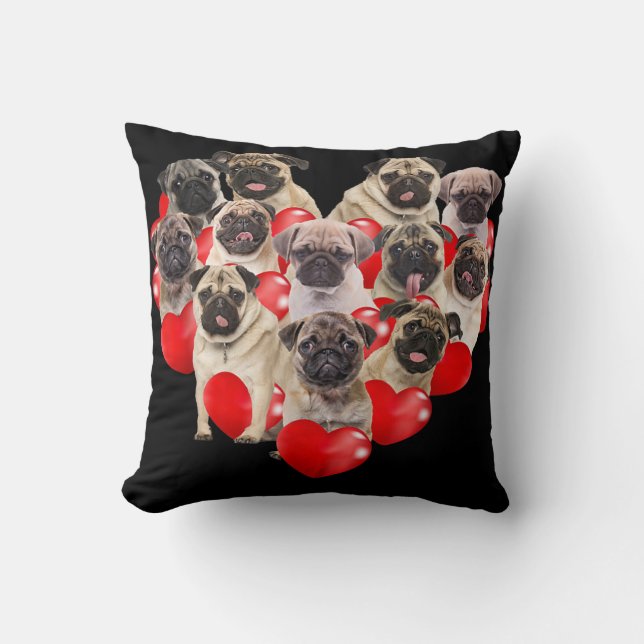 Coussin Puppy Pugs Venin de Valentine (Recto)