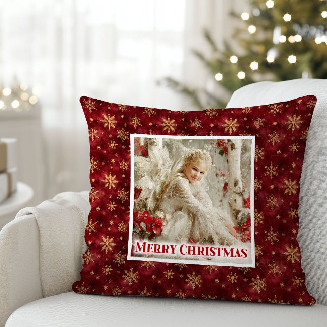 Coussin Pure Angelic Red Poinsettia Christmas Gift Pillow (Pure Angelic Poinsettia Christmas Gift Pillow)