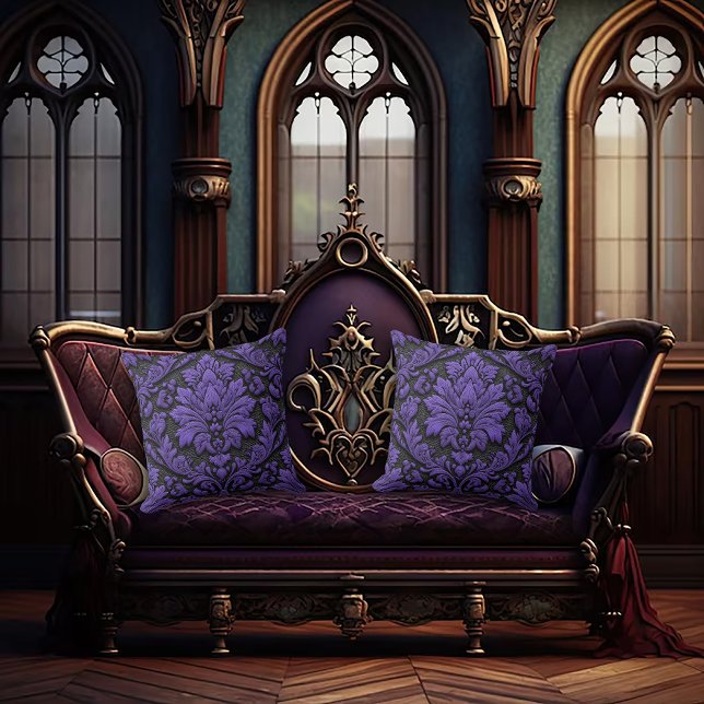 Coussin Purple and Black Damask Patterned  (Créateur téléchargé)
