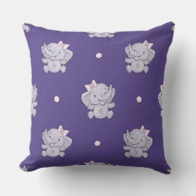 Purple Baby Girl Elephant Nursery Throw Pillow