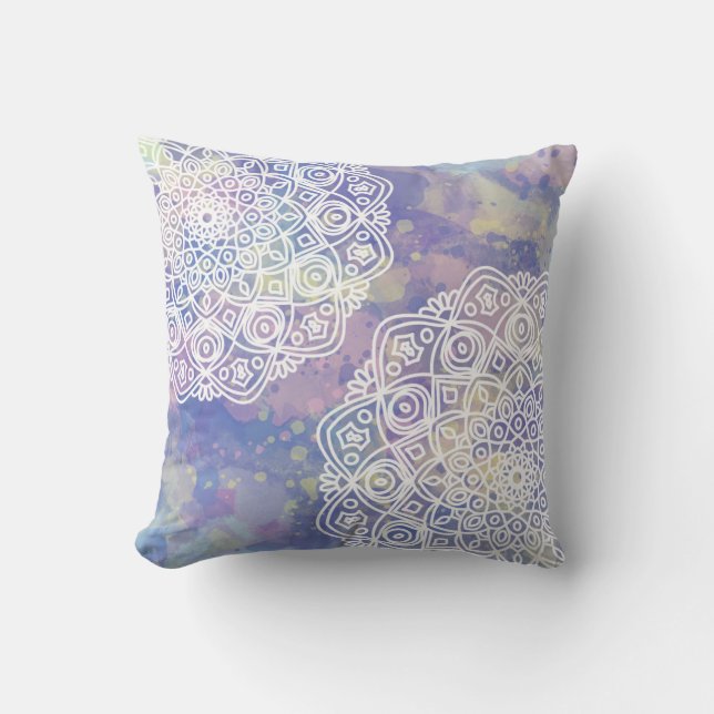 Coussin Purple Boho Chic Mandala Zen Aquarelle (Recto)