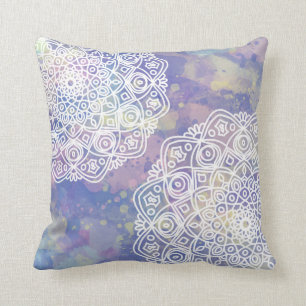 Coussin Purple Boho Chic Mandala Zen Aquarelle