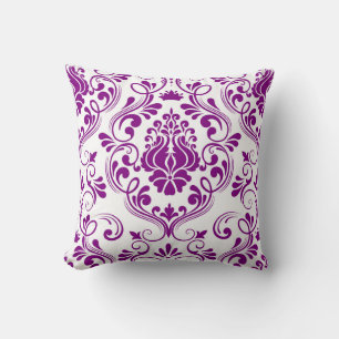 Coussin Purple et blanc Damask motif floral élégant