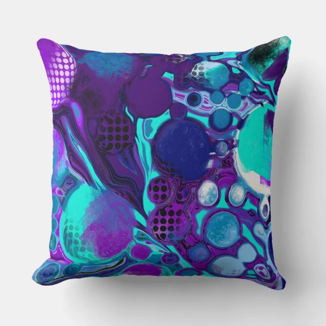 Coussin Purple et Turquoise Abstrait peinture numérique po (Recto)