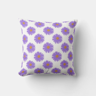 Coussin Purple fleurs d'Aster dessin main acrylique