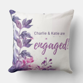 Coussin Purple Floral Personalized Engagement Throw Pillow
