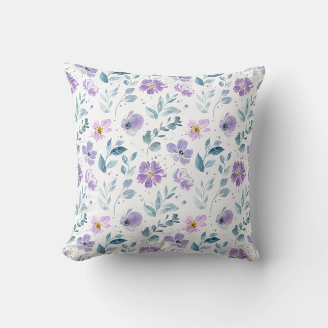 Coussin Purple Green Watercolor Wildflower (Recto)