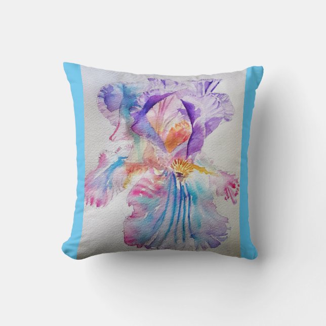 Coussin Purple Iris Aquarelle floral bleu clair (Recto)