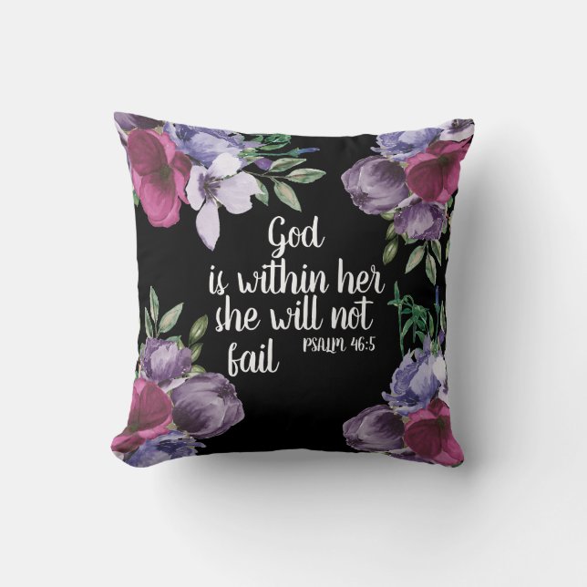 Coussin Purple Lilac Floral Noir Dieu chrétien à l'intérie (Recto)