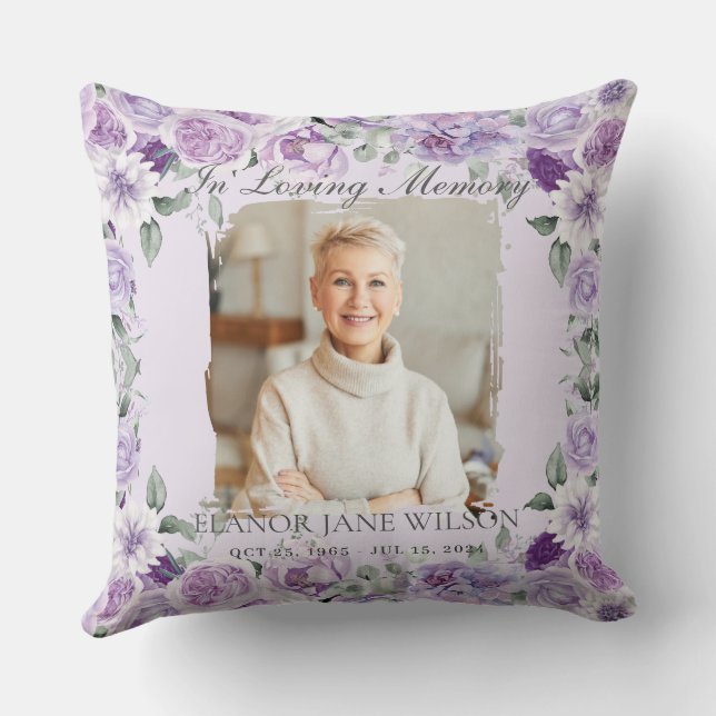 Coussin Purple Lilac Floral Photo Funérailles en mémoire d (Verso)