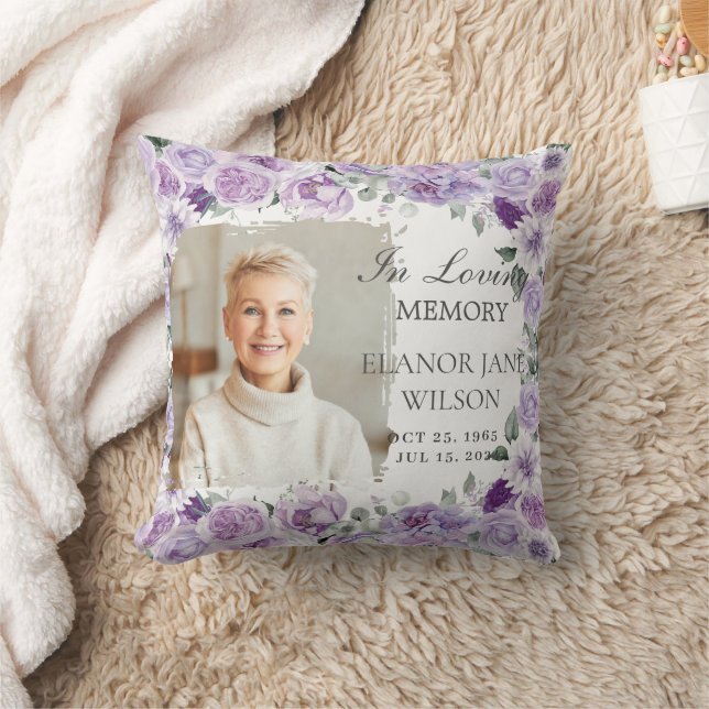 Coussin Purple Lilac Floral Photo Funéraire Garde (Couverture)
