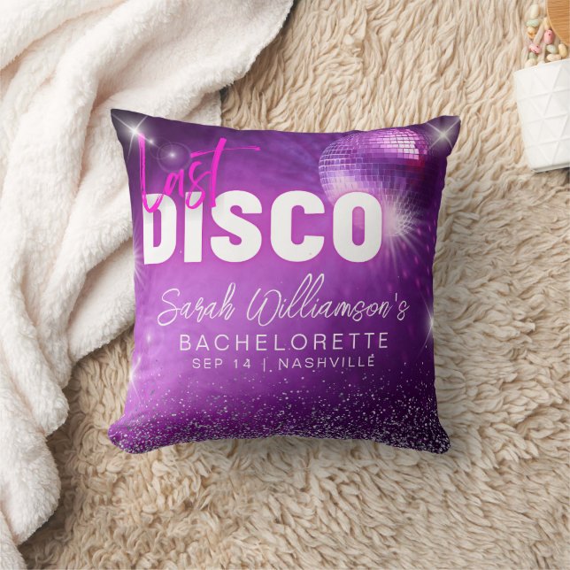 Coussin Purple Neon rose Dernier Disco Bachelorette Party (Couverture)