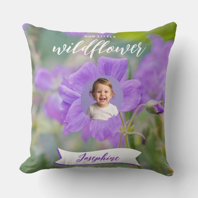 Coussin Purple Notre Petit Fleur sauvage Personnalisé Nom  (Recto)