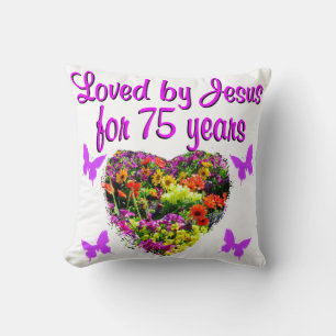 COUSSIN PURPLE PERSONNALISÉ FLORAL 75E ANNIVERSAIRE CONCEP