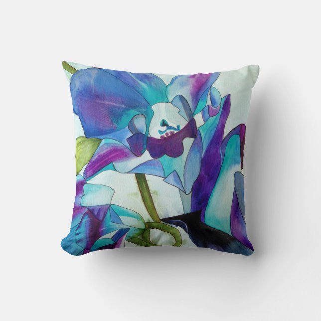 Coussin Purple Singapour orchidée aquarelle (Recto)