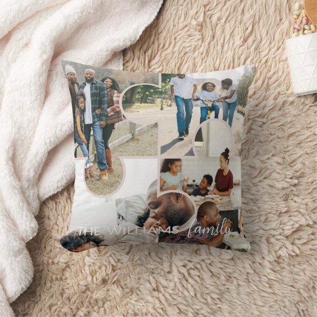 Coussin Puzzle personnalisé 4 photo collage et nom de fami (Couverture)