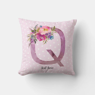 Coussin q, Floral Monogramme initial, aquarelle