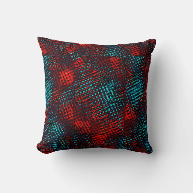 Coussin Quadriculados riscados em vermelho e azul claro. (Recto)