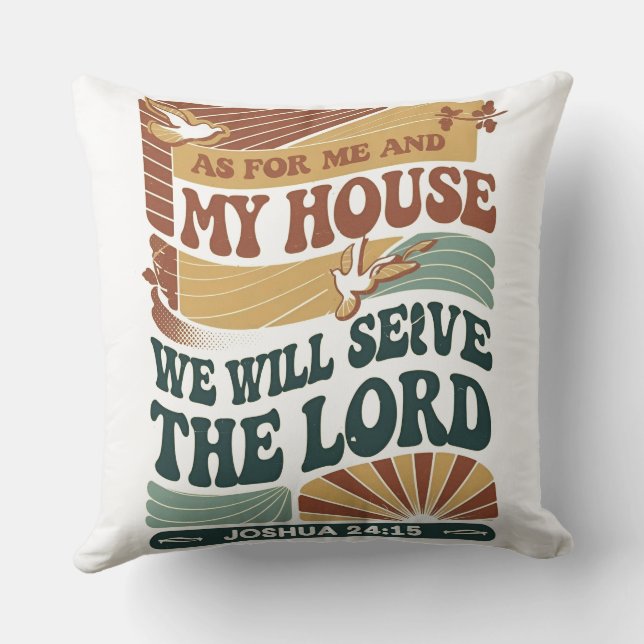 Coussin Quant à moi et ma maison" Bible Verse design (Verso)