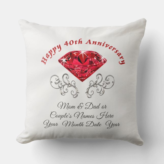 Coussin Quarantième cadeau traditionnel rouge (Recto)