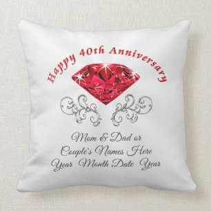 Coussin Quarantième cadeau traditionnel rouge