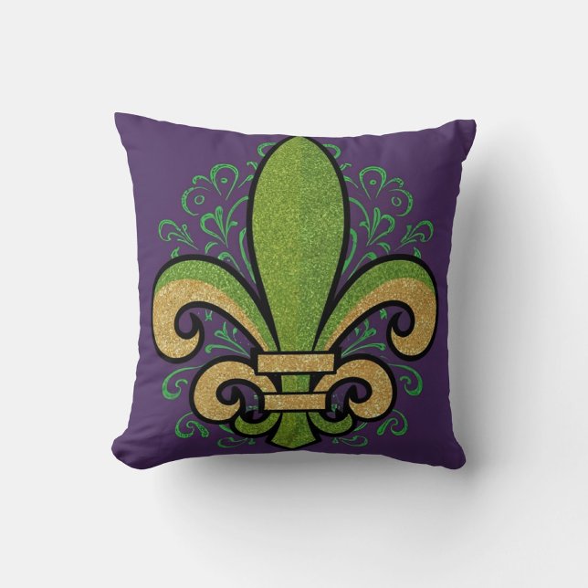 Coussin Quartier français fleur de lis Mardi Gras violet (Créateur téléchargé)