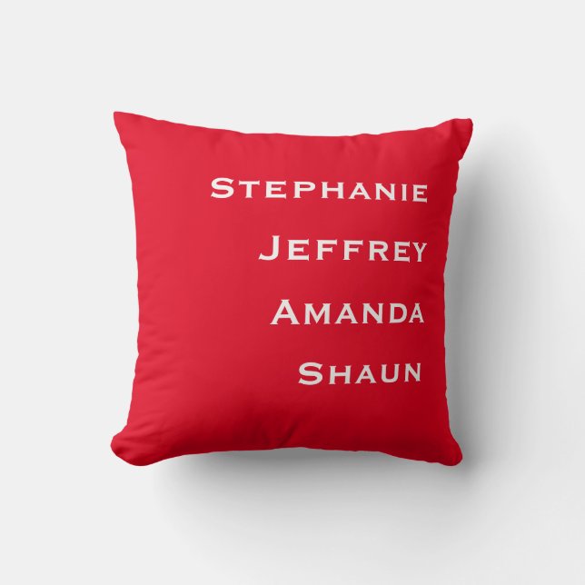 Coussin Quatre noms Carré rouge et blanc (Recto)