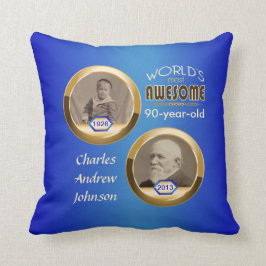 Coussin quatre-vingt-dixième Bleu Photoframe d'or de