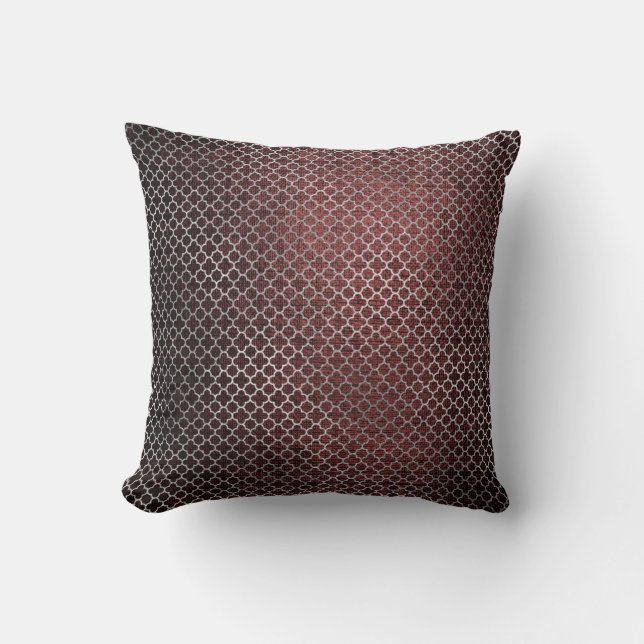 Coussin Quatrefoil Art Déco Argent Bourgogne Noir Glam (Recto)