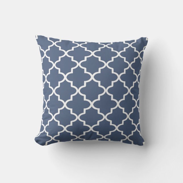 Coussin Quatrefoil bleu et blanc de la marine moderne (Recto)