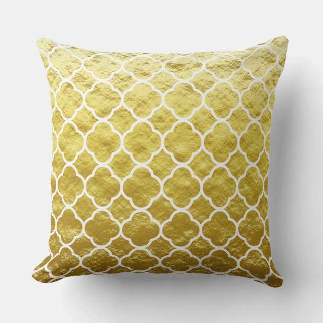 Coussin Quatrefoil Gold Foil Lattice Motifs Cool étincelan (Recto)