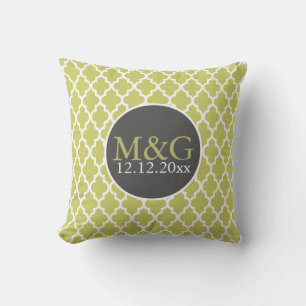 Coussin Quatrefoil Monogramme Mariage Vert et Blanc