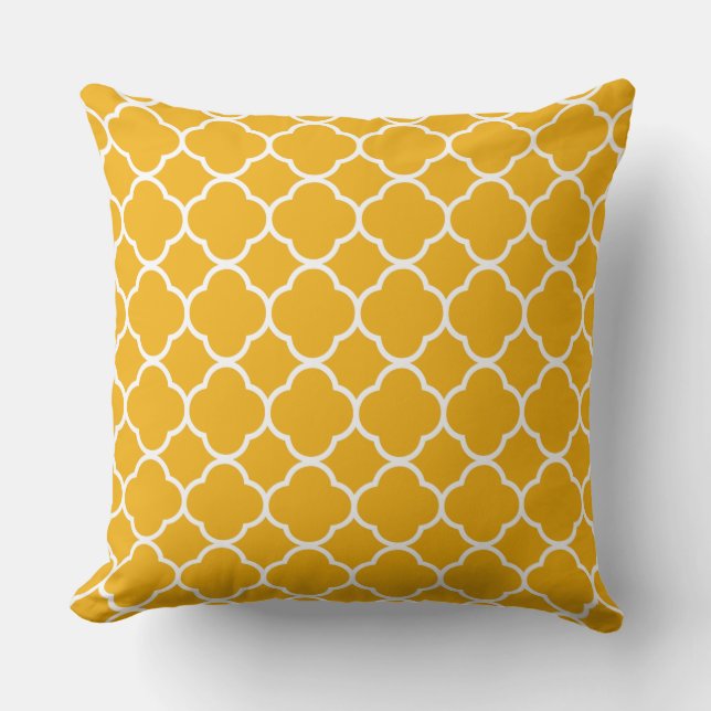 Coussin Quatrefoil or jaune blanc treillis Motifs (Recto)