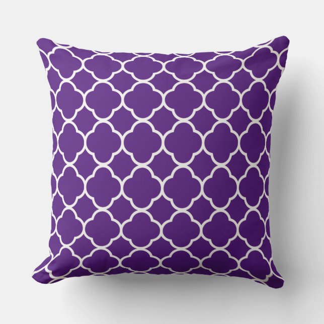 Coussin Quatrefoil Royal violet blanc treillis Cool Coton (Recto)