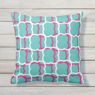 Coussin Quatrefoil Turquoise Bleu Rose Blanc Motifs mignon