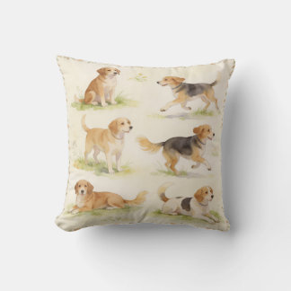 Coussin Quatuor floral de chien à l'aquarelle