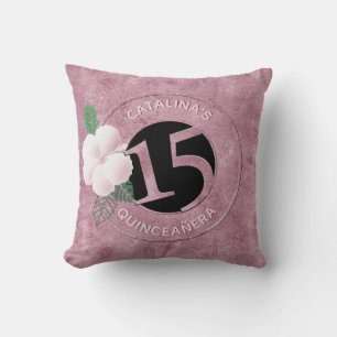 Coussin Quinceanera 15 Anniversaire rose Faux métal floral