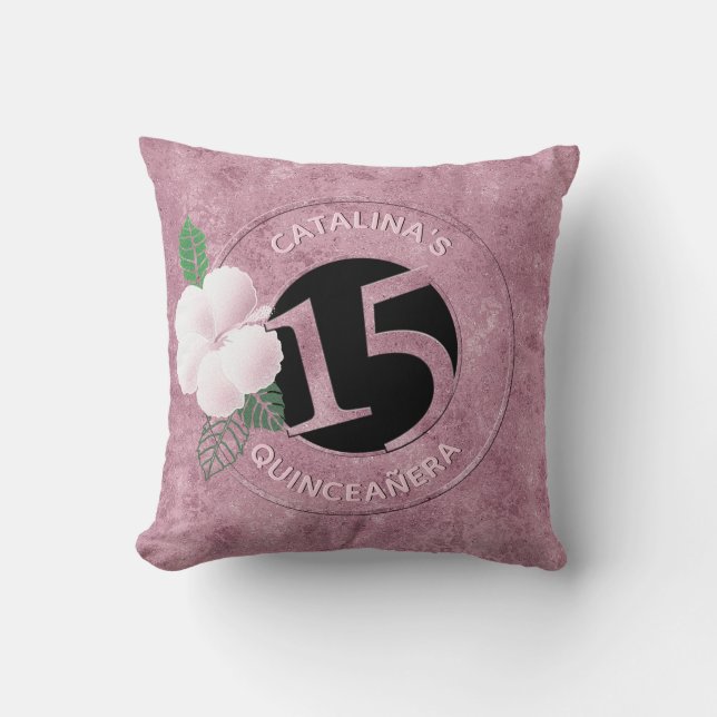 Coussin Quinceanera 15 Anniversaire rose Faux métal floral (Recto)