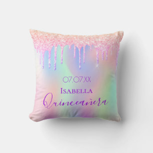 Coussin Quinceanera arc-en-ciel rose or rose parties scint
