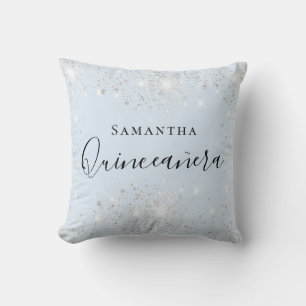 Coussin Quinceanera bébé bleu argent parties scintillant n