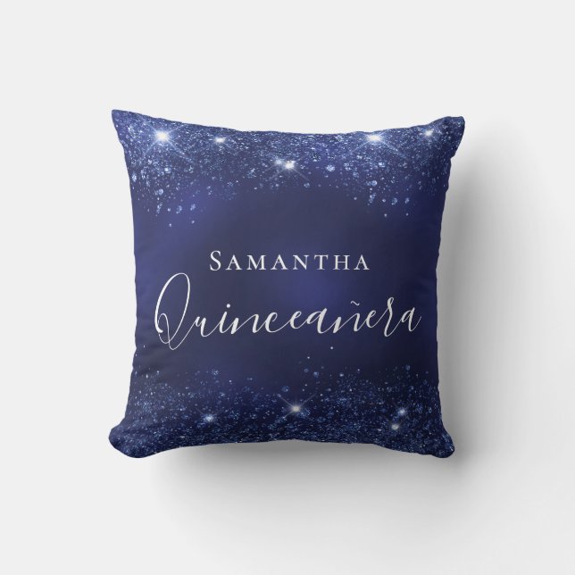 Coussin Quinceanera bleu marine parties scintillant mousse (Recto)