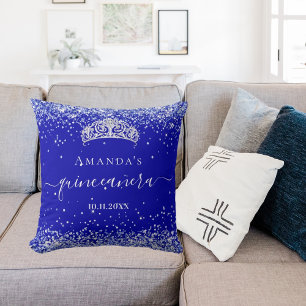Coussin Quinceanera bleu royal parties scintillant poussiè