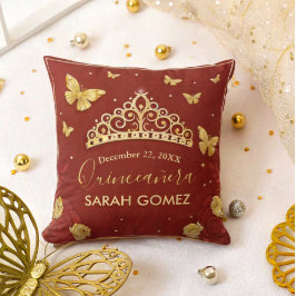 Coussin Quinceanera d'or Rose rouge