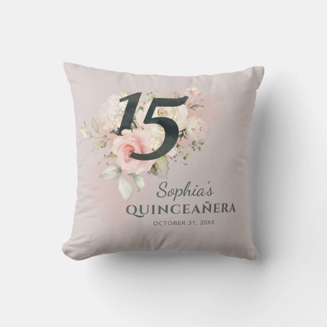Coussin Quinceanera Floral rose 15e anniversaire (Recto)